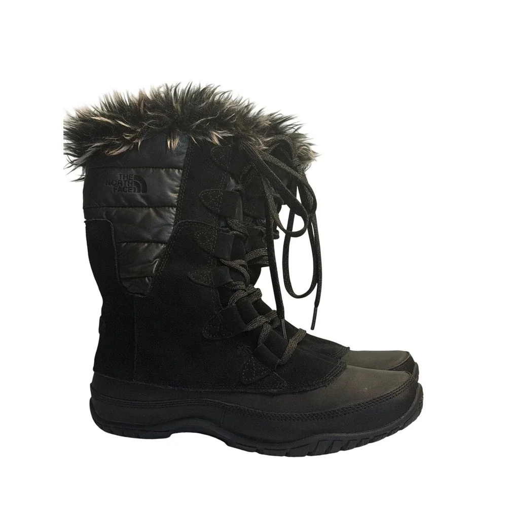 The North Face Snow Boots Black Waterproof Primaloft Faux Fur Winter Womens 7.5